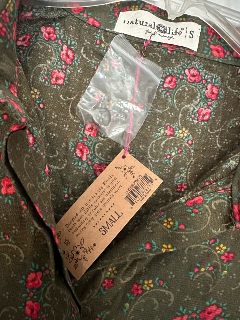 NATURAL LIFE Olive Midi Dress with Pink Floral and Multicolor Border - Picture 7 of 8